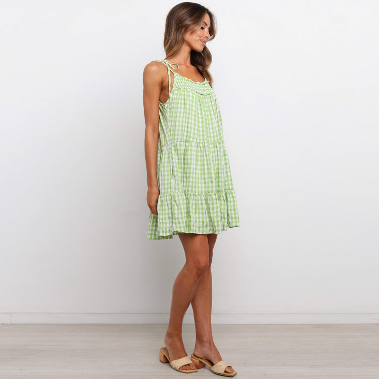 Dame gestufte Gingham Smock Kjole Stilla