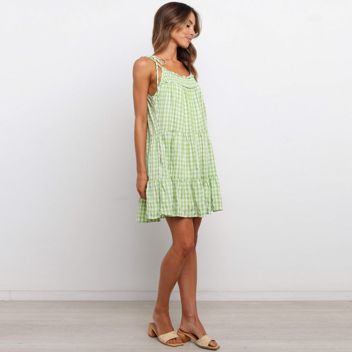 Dame gestufte Gingham Smock Kjole Stilla