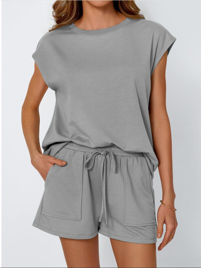 Dame leger T-shirt og shorts sæt med elastisk talje Stilla