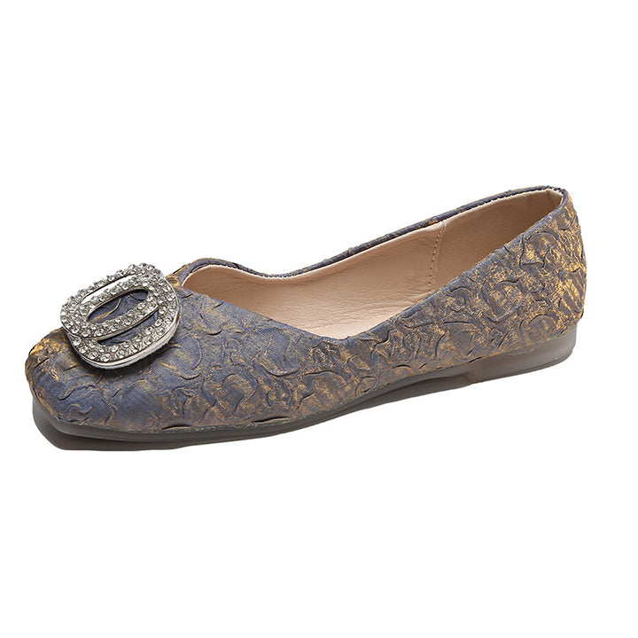 Femme Elegant Textureret Ballerina Flade med Strass Accent Stilla