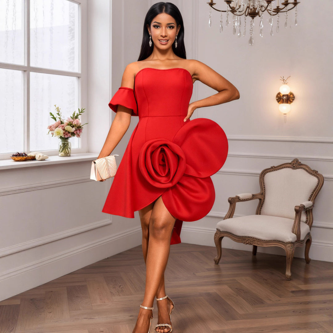Dame Cocktailkjole med floral drapering Skovae