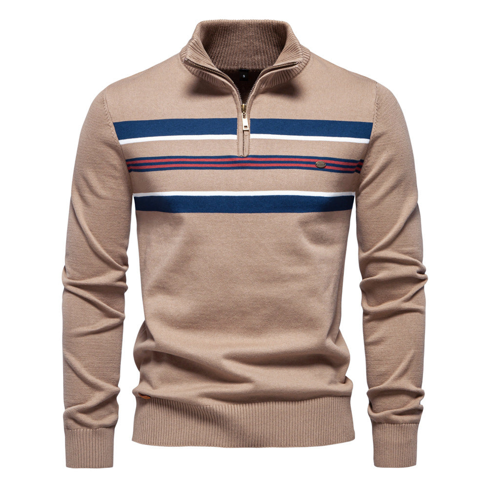 Herre sweater med ståkrave og sporty stribemønster Stilla