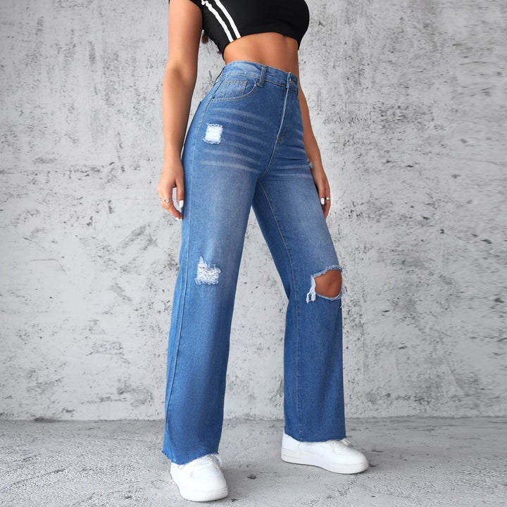 Dame High-Waist jeans med bred ben og ripped-detaljer Stilla