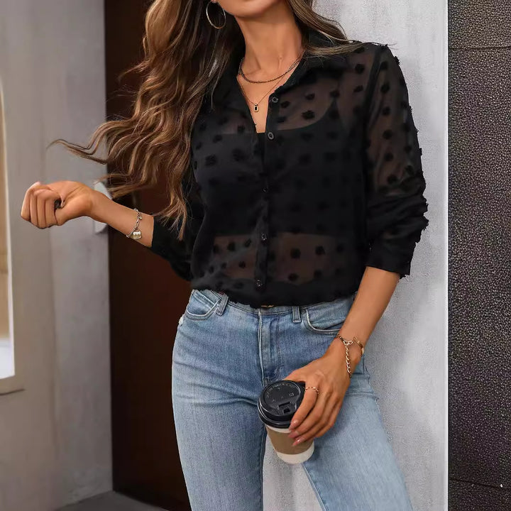 Dame gennemsigtig bluse med elegante strukturaccenter Stilla