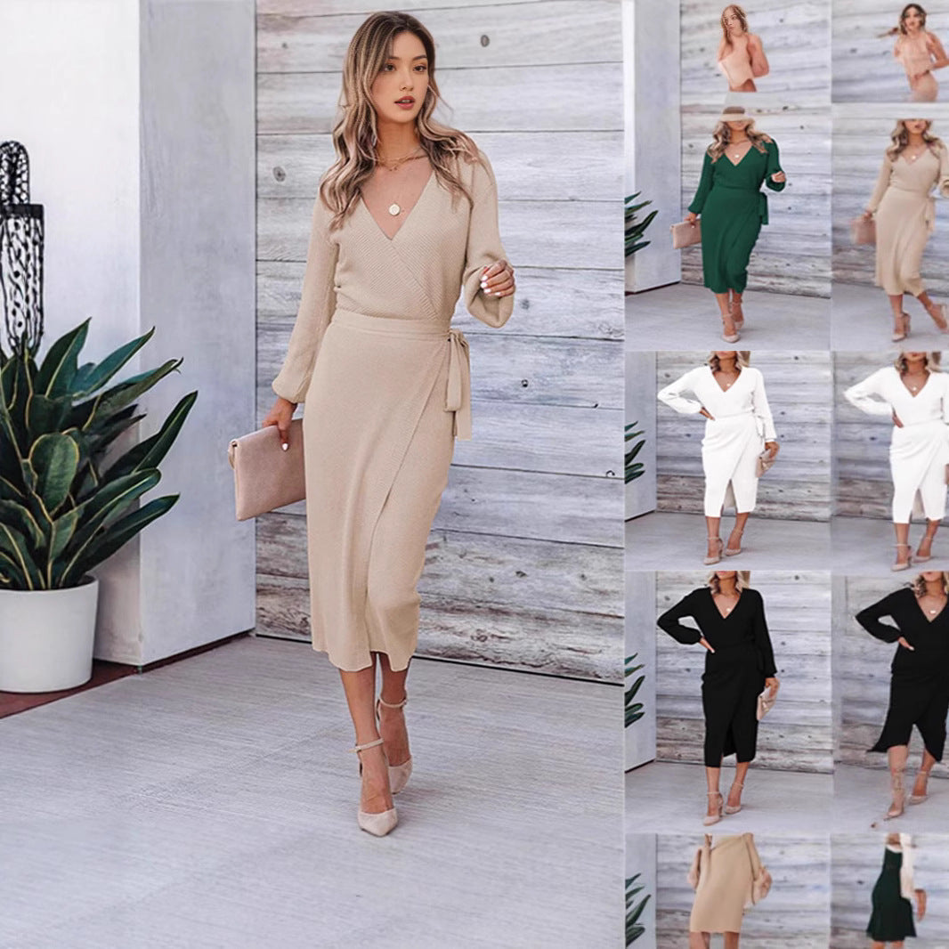 Dame wrap kjole med elegant ribstruktur og moderne detaljer Stilla