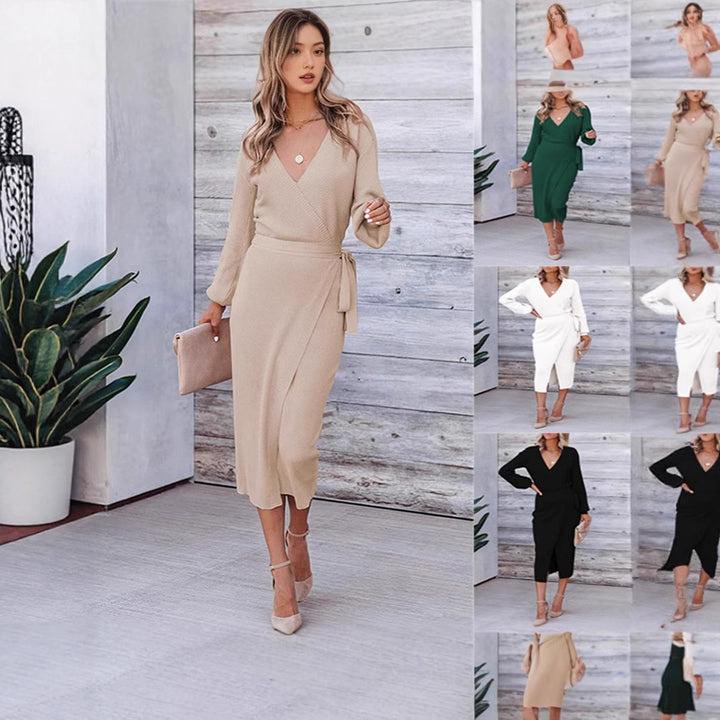 Dame wrap kjole med elegant ribstruktur og moderne detaljer Stilla