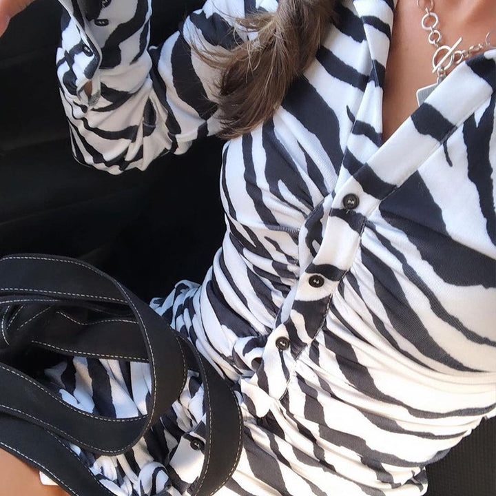 Dame Mode Skjortekjole med Drapering og Zebra-Design Stilla