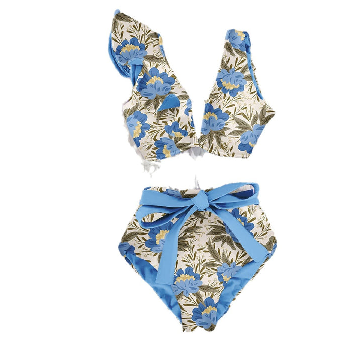 Dame bikini-sæt med voluminøse flæserærmer og høj talje Stilla