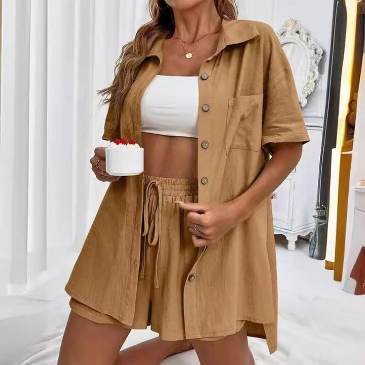 Dame luftig To-delt Sæt med Skjorte Bluse og Shorts Stilla