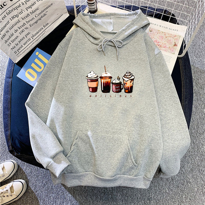 Dame hoodie med sødt drikkemotiv Skovae