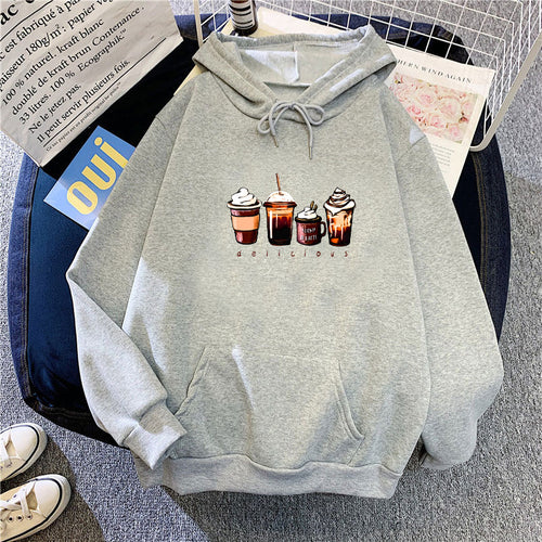 Dame hoodie med sødt drikkemotiv Skovae