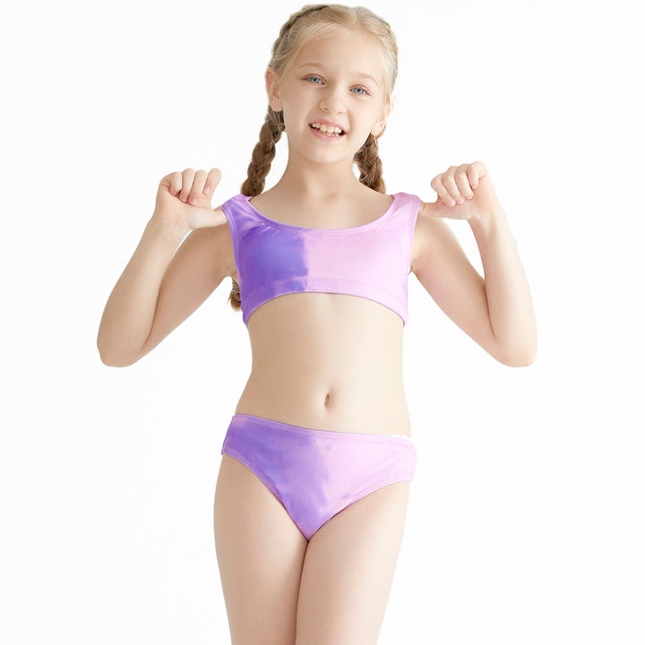 Pige bikini-sæt med højt skåret bund og sporty overdel Stilla