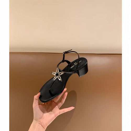 Dame elegante blokhæle T-rem sandal med strass-aksent Stilla