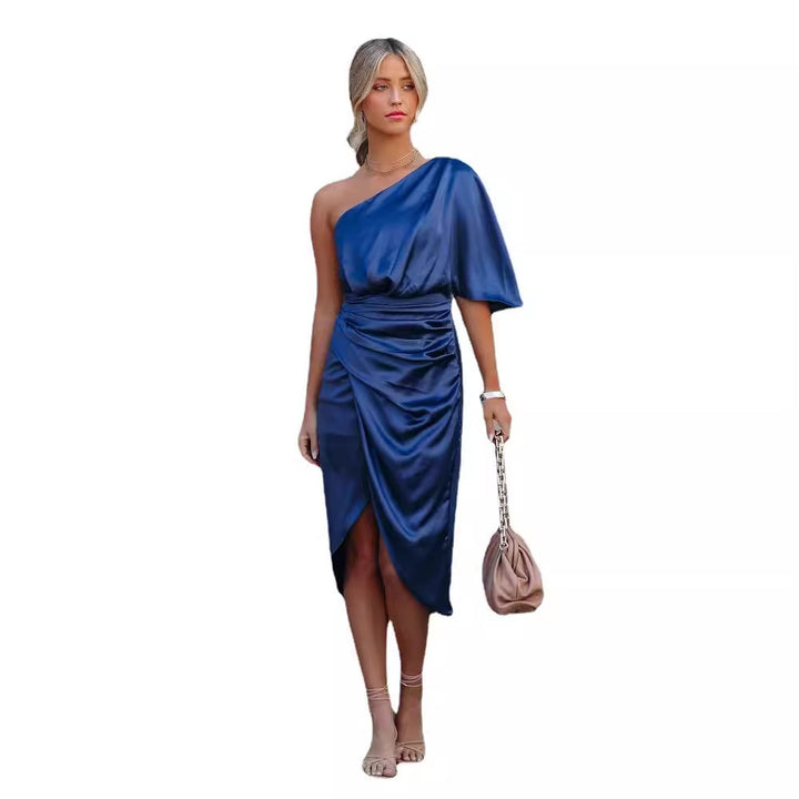 Dame elegant One-Shoulder Kjole med Drapering Stilla