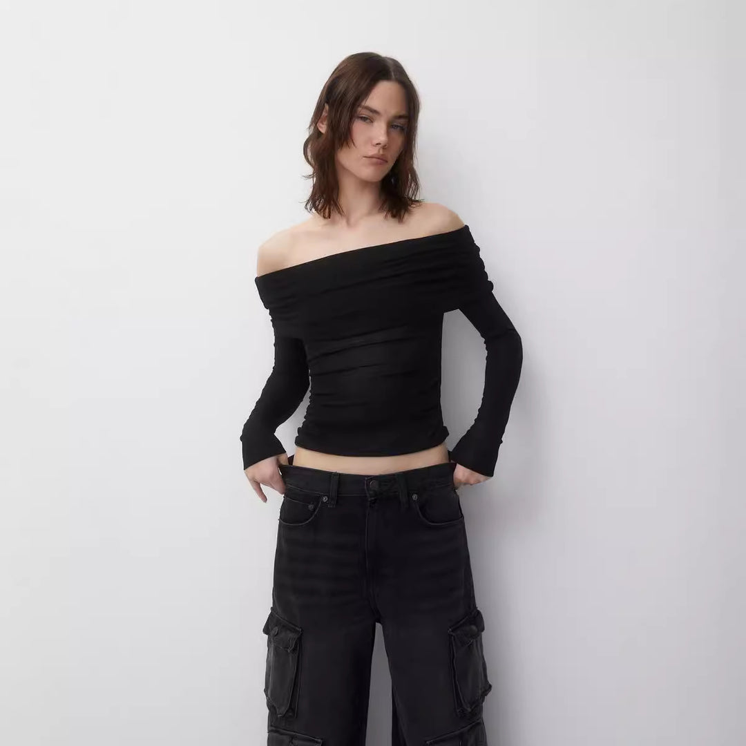 Dame Figurtilpasset Off-Shoulder Overdel med Rynk Stil