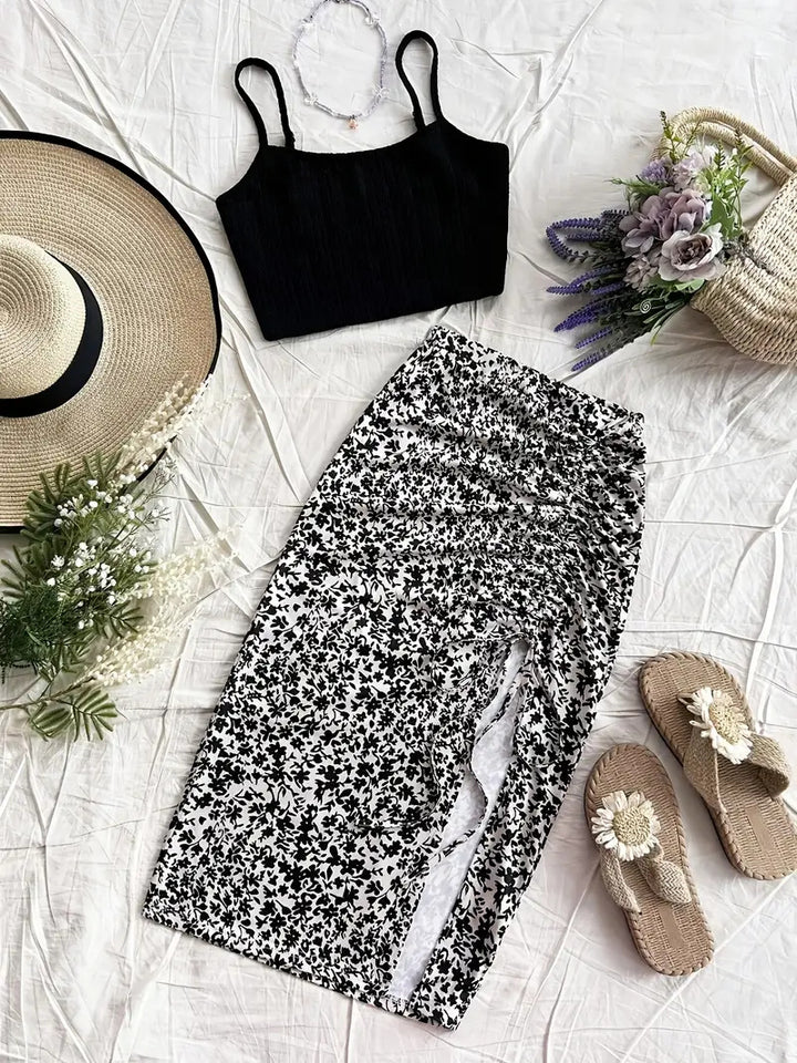 Dame Ruffles Blomsterprint Midi Nederdel Stilla