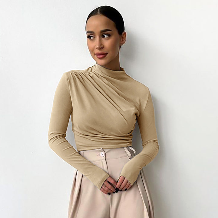 Dame langærmet top med asymmetrisk snit og elegant drapering Stilla