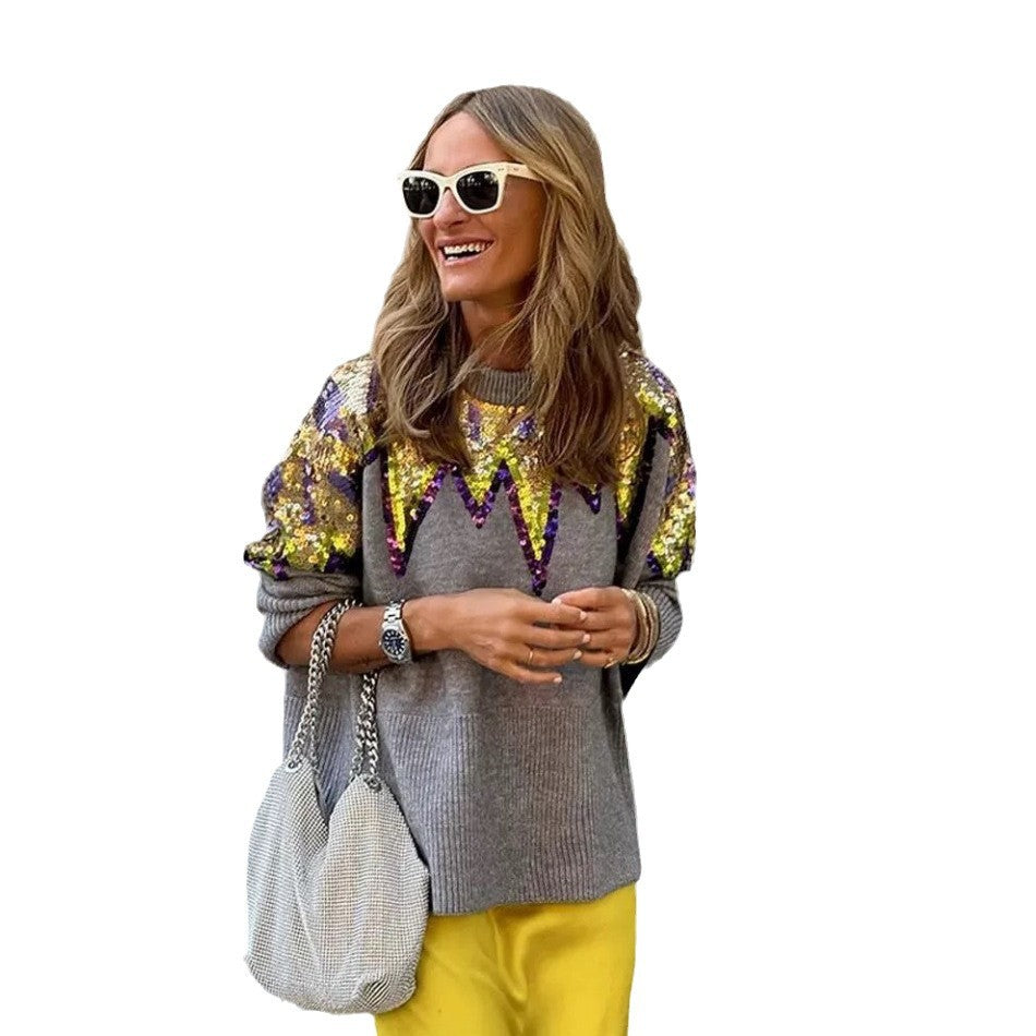 Damer Glitrende Oversized Sweater med Unik Design og Funklende Detaljer Skovae