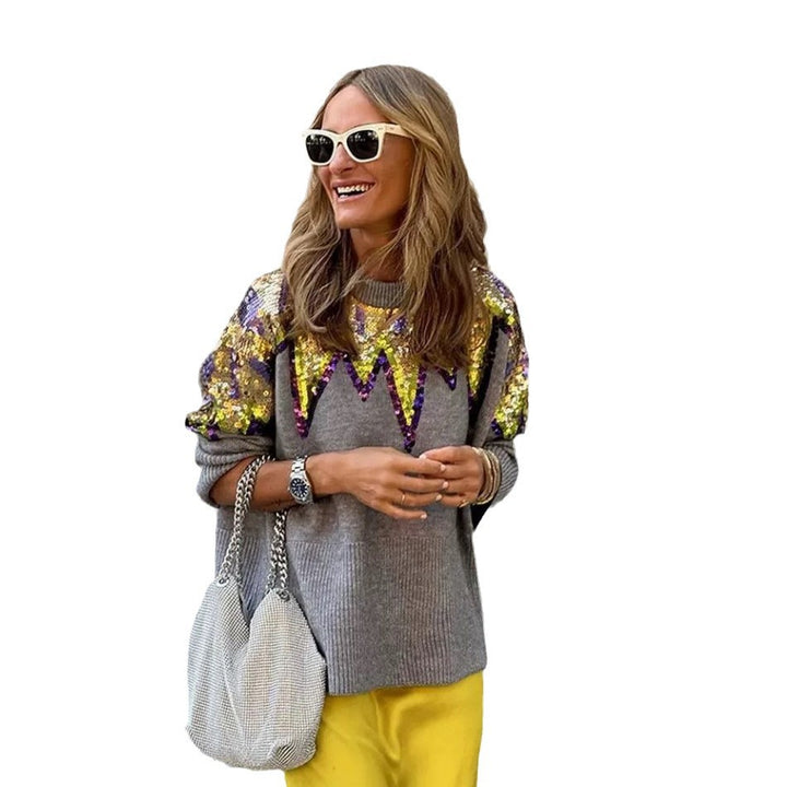 Damer Glitrende Oversized Sweater med Unik Design og Funklende Detaljer Skovae