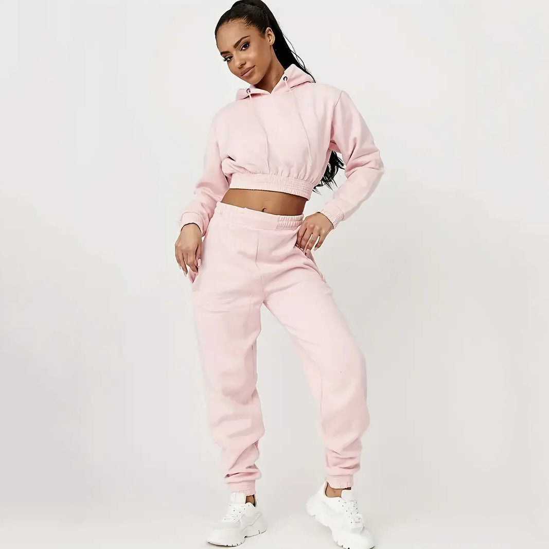 Damer afslappet Sweat-set med cropped hoodie og behagelige joggingbukser Stilla