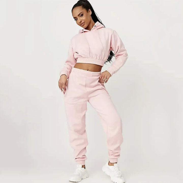 Damer afslappet Sweat-set med cropped hoodie og behagelige joggingbukser Stilla