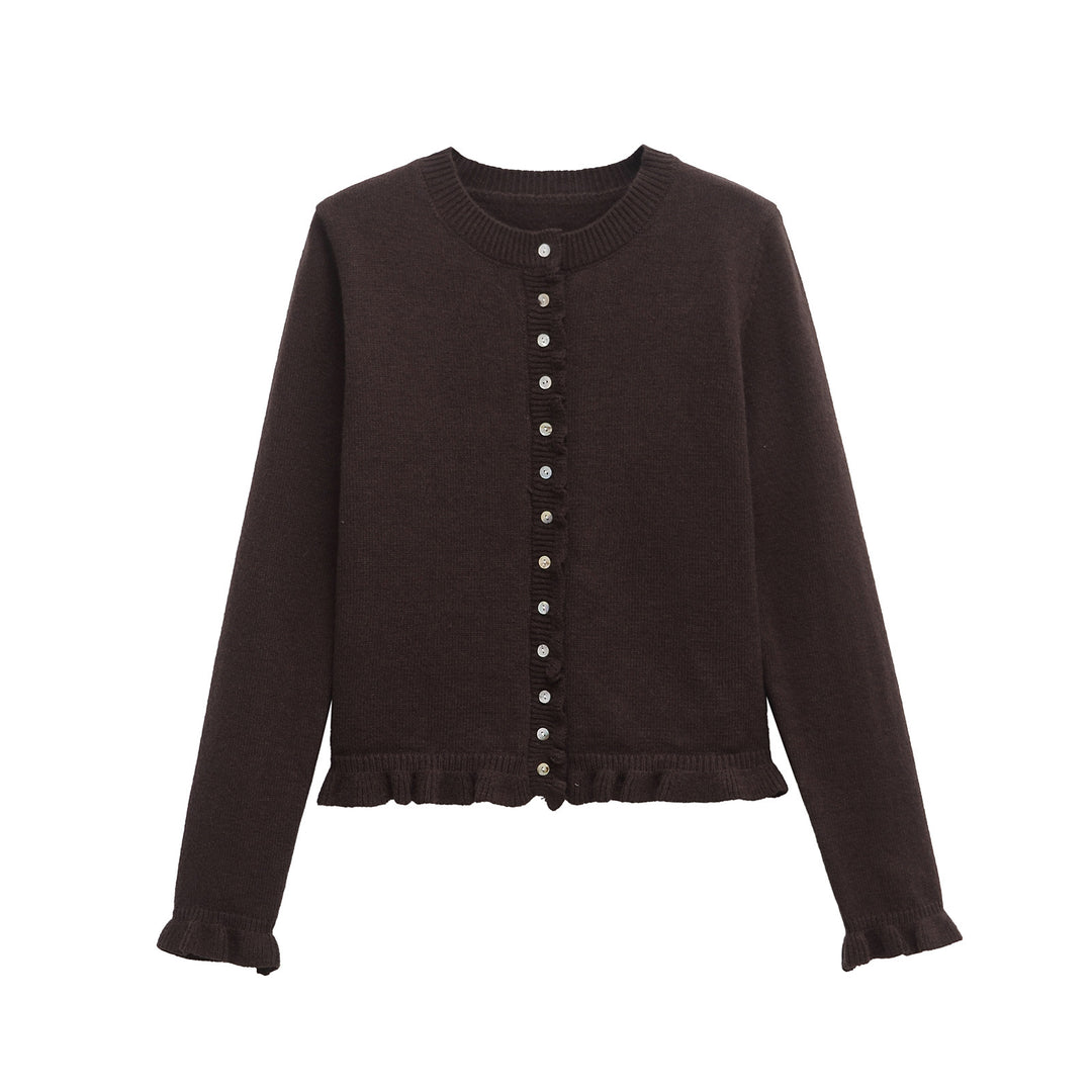 Femme Rüschensaum Knaplukning Cardigan Stilla