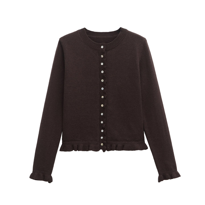 Femme Rüschensaum Knaplukning Cardigan Stilla