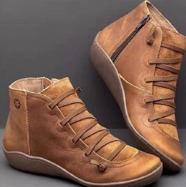 Dame Mode Snørebånd Booties lavet af læder med sneakersål og sidelukning Stilla
