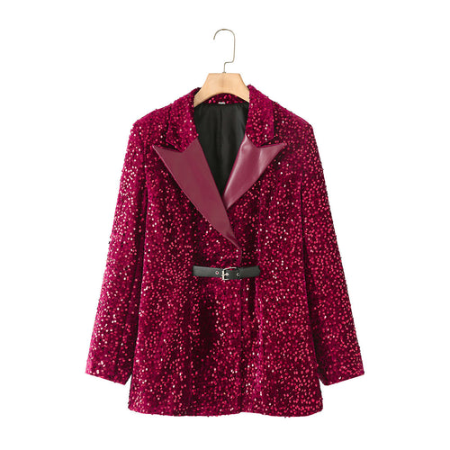 Femme Paillettenbesat Blazer med Bælte Stilla