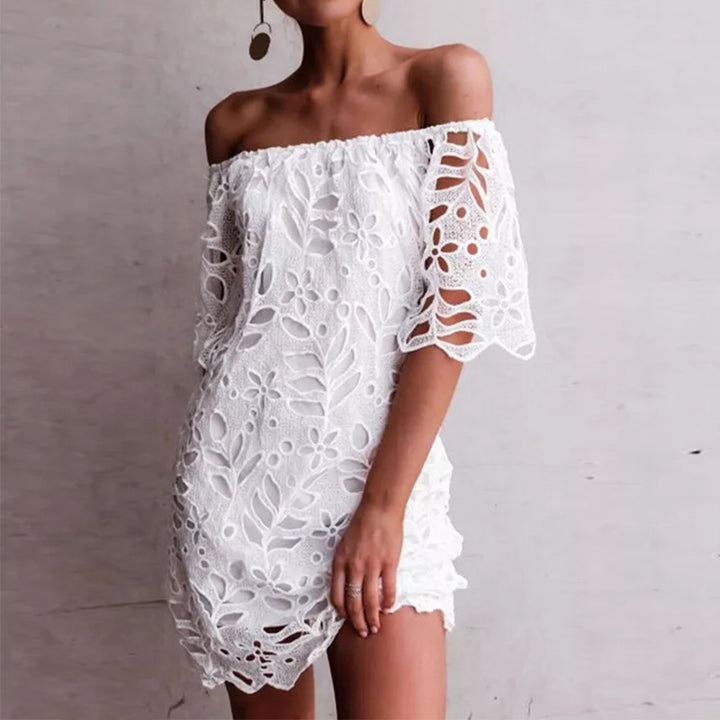 Dame Romantisk Off-Shoulder Kjole med blomstret huller mønster og bredt skårne ærmer Stilla