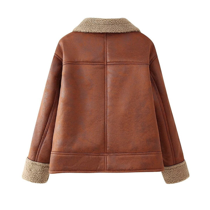 Femme Cropped Kunstlæderjakke med Sherpa-fór Stilla