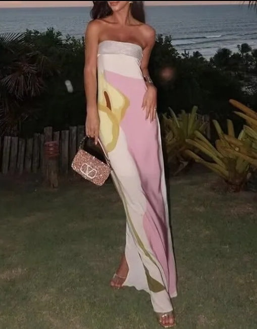 Femme Strapless Floral Maxi Kjole Stilla