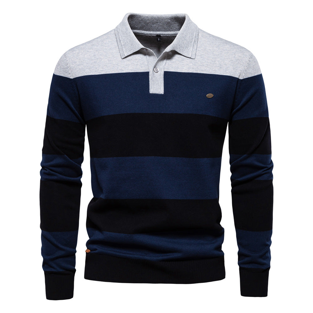 Herrer Langærmet Polopullover med moderne stribemønster Stilla
