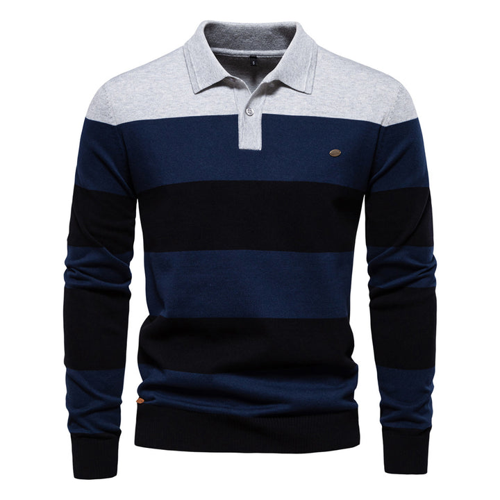 Herrer Langærmet Polopullover med moderne stribemønster Stilla