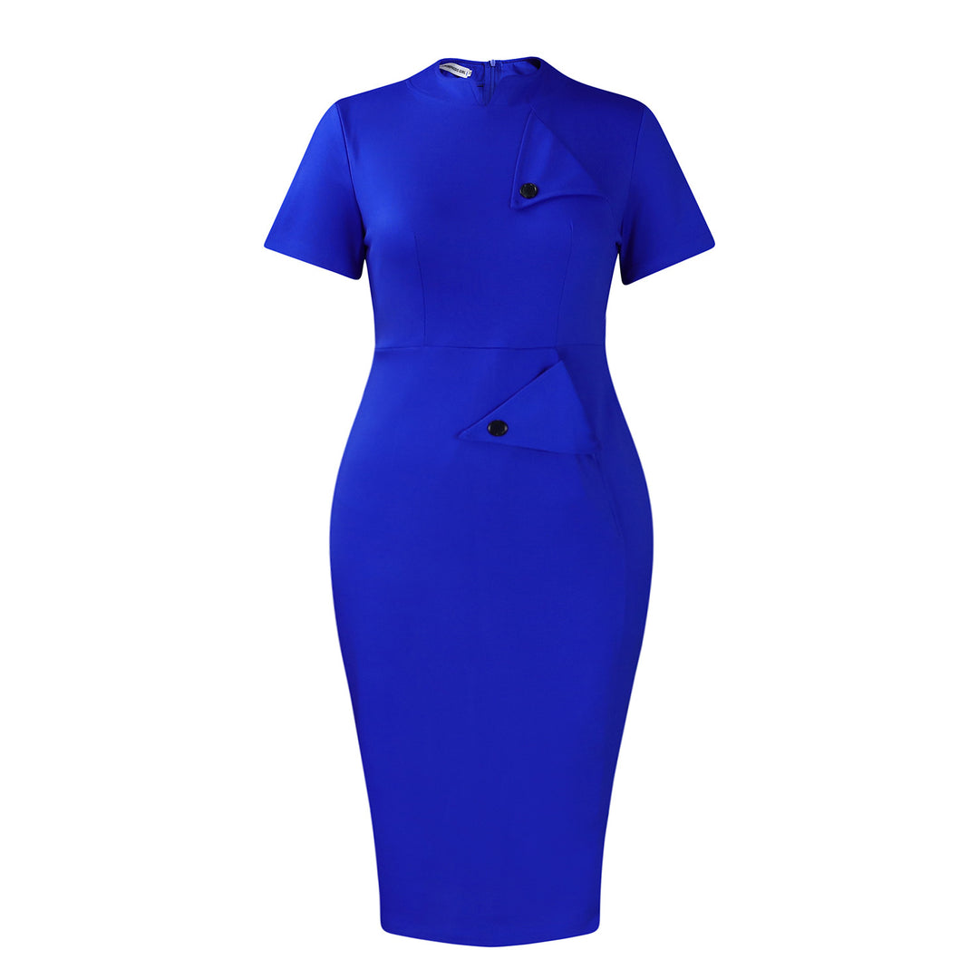 Dame elegant pencil dress med asymmetrisk detalje og højstående krave Stilla