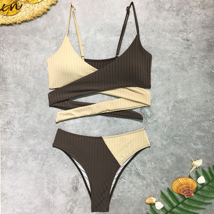 Dame Farverig stribet Bikini-sæt med cropped top og høj talje Stilla