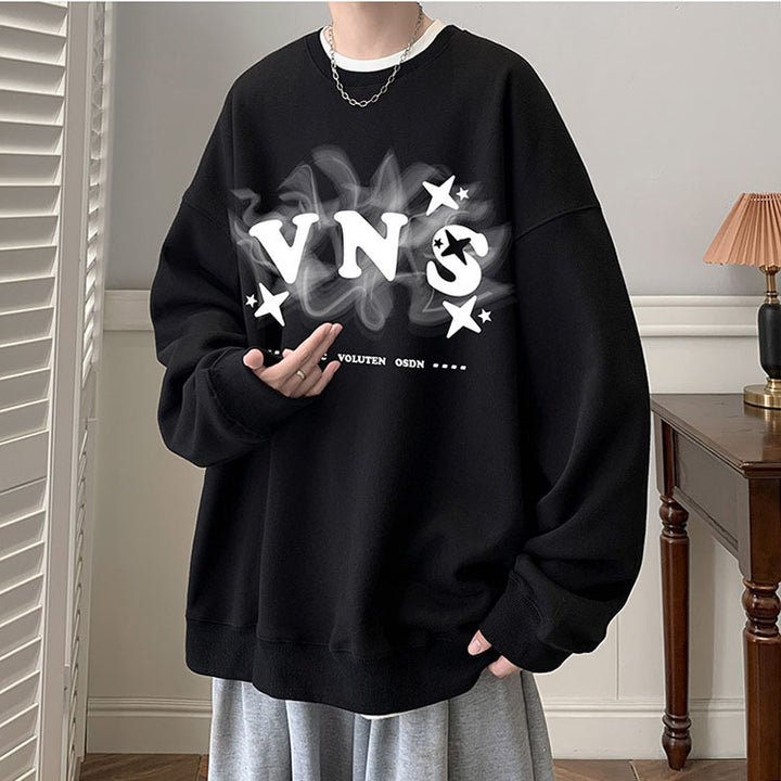 Herrer afslappet oversized sweater med kreativt print og behagelige mansjetter Stilla
