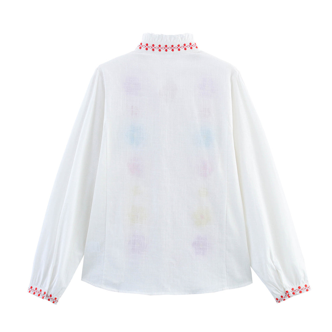 Femme Broderet Langærmet Button-Up Skjorte Stilla