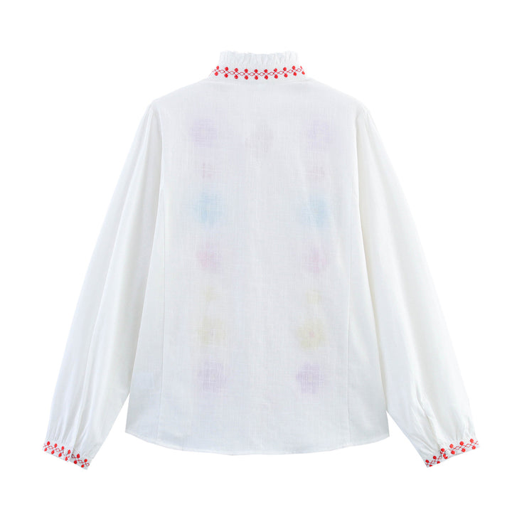 Femme Broderet Langærmet Button-Up Skjorte Stilla