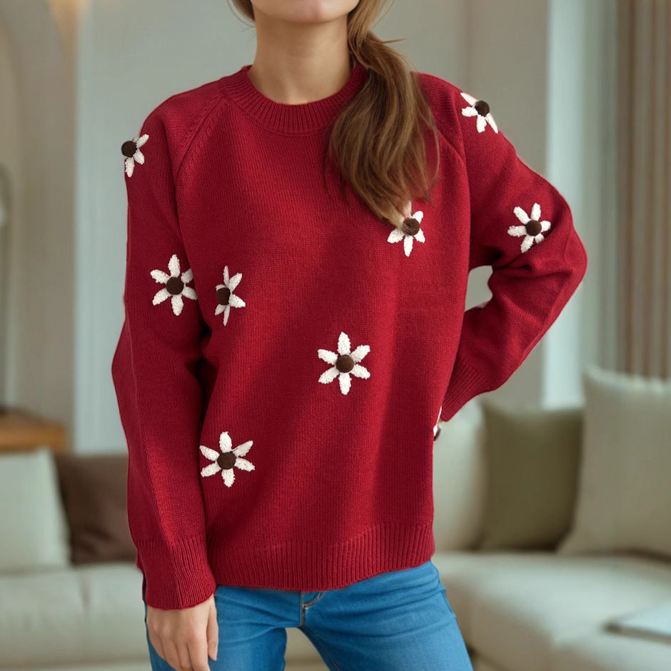Kvinders sweater med blomsterapplikationer og afslappet pasform Stilla
