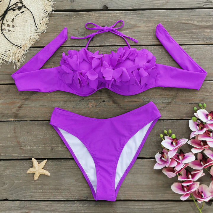 Damebikini med blomsterdesign og skulderfri top Stilla