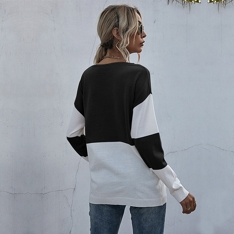 Dame afslappet V-sweater med moderne netdesign Stilla
