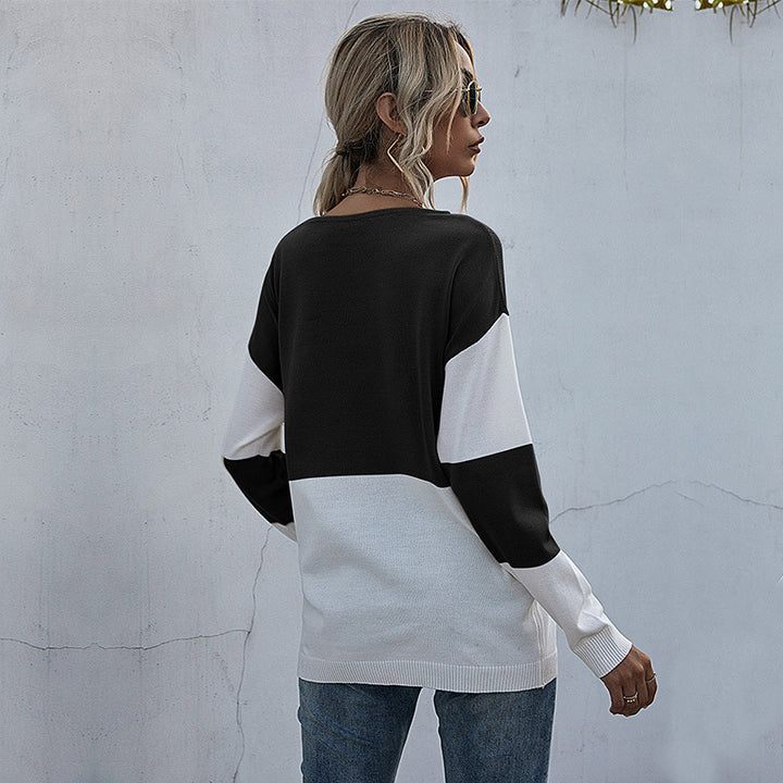 Dame afslappet V-sweater med moderne netdesign Stilla