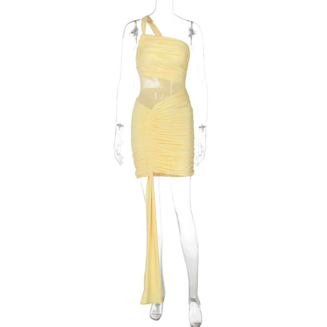 Dame Elegant asymmetrisk minikjole med draperinger Skovae
