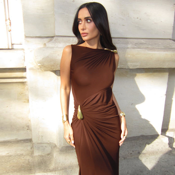 Dame Elegant Maxikjole med asymmetrisk snit og draperet detalje Skovae