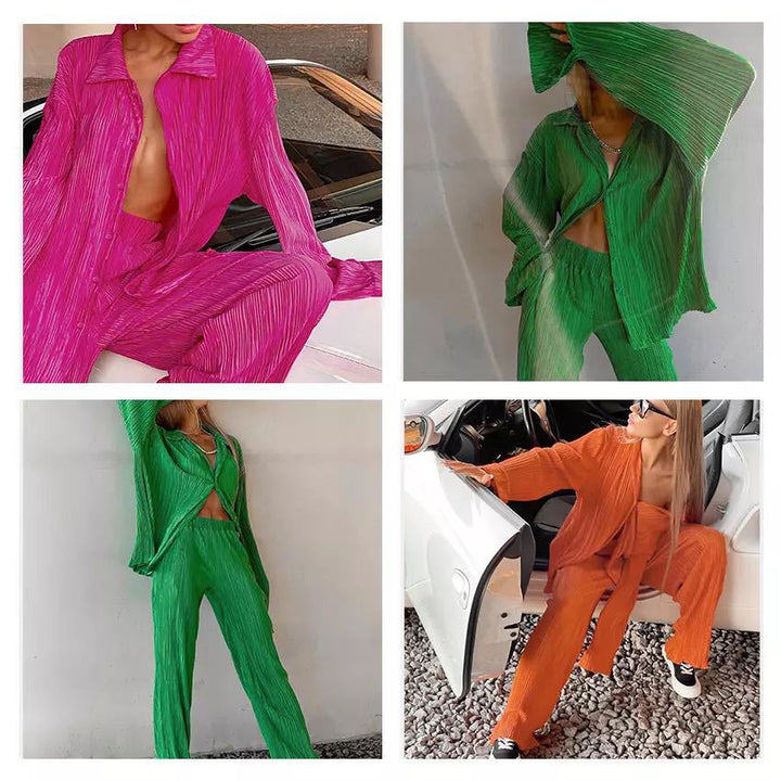 Dame Blazer-Bukser-Sæt med elegante ribdetaljer og afslappet snit Stilla