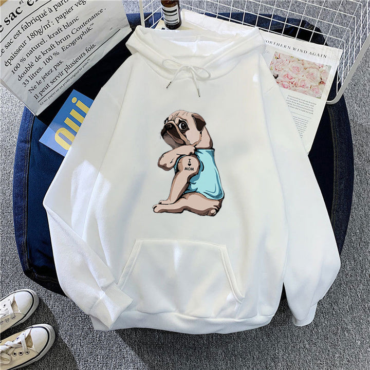 Kvinders hættetrøje med sødt pug design Skovae