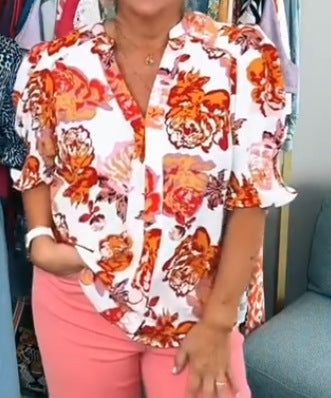 Damebluse med blomsterdesign og voluminøse ærmer Stilla