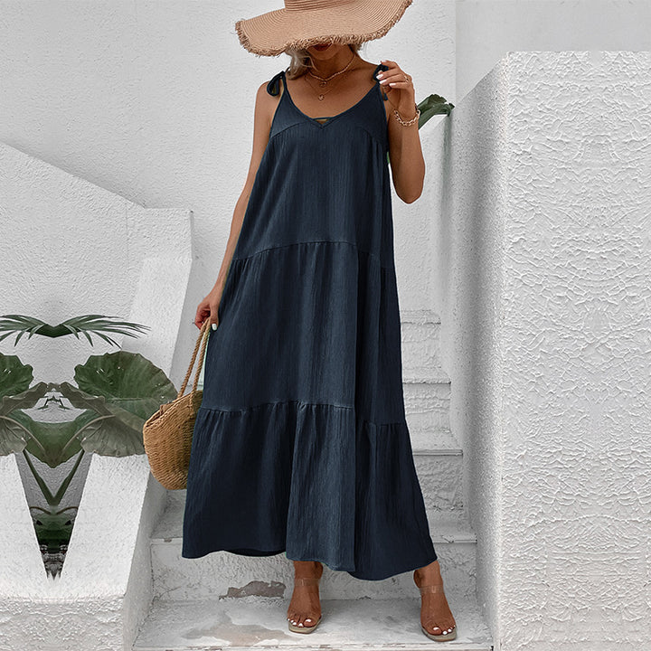 Femme Stribet Maxi-Kjole med justerbare Spaghetti-Stropper Stilla