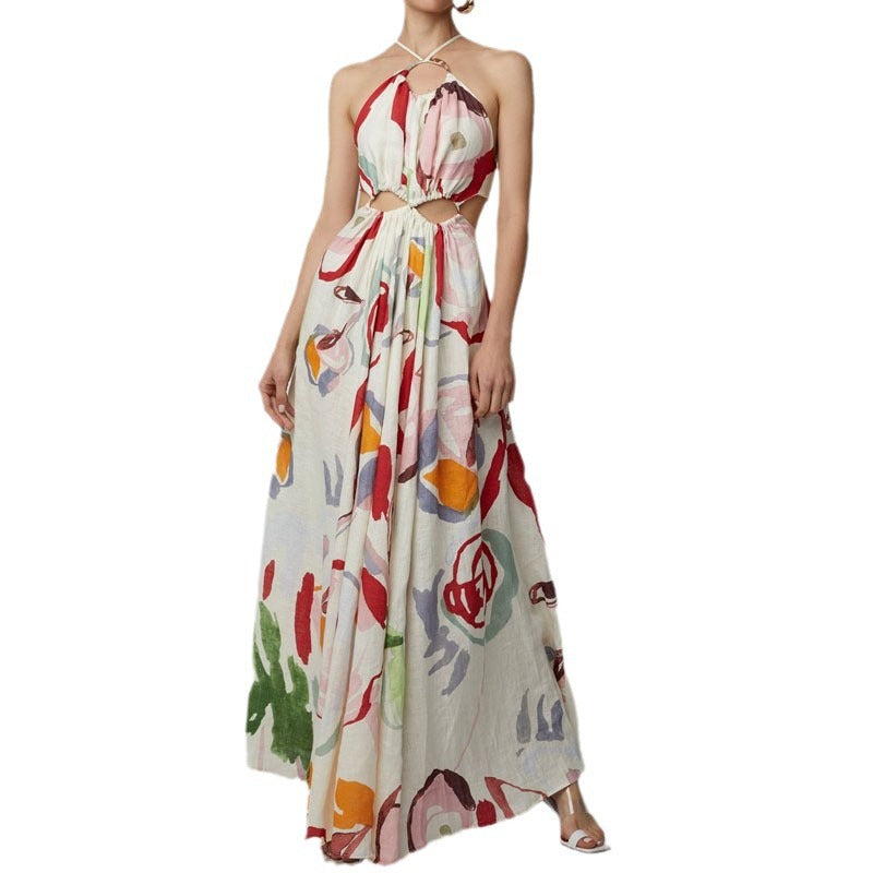 Dame Maxikjole med cut-out-design og flydende chiffon Stilla